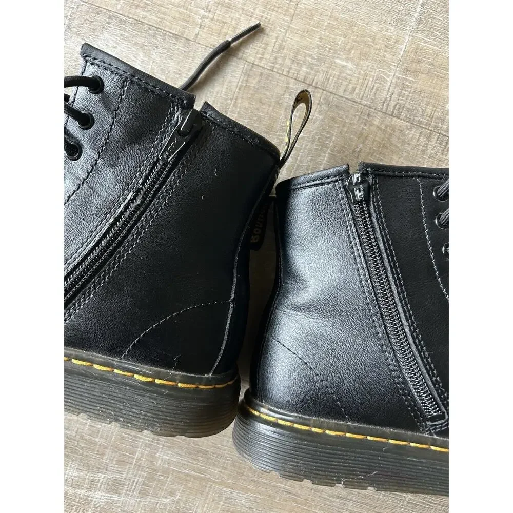 Dr Martens Zavala J Kids Black Leather Combat Boots US 3 EU 34 Side Zip